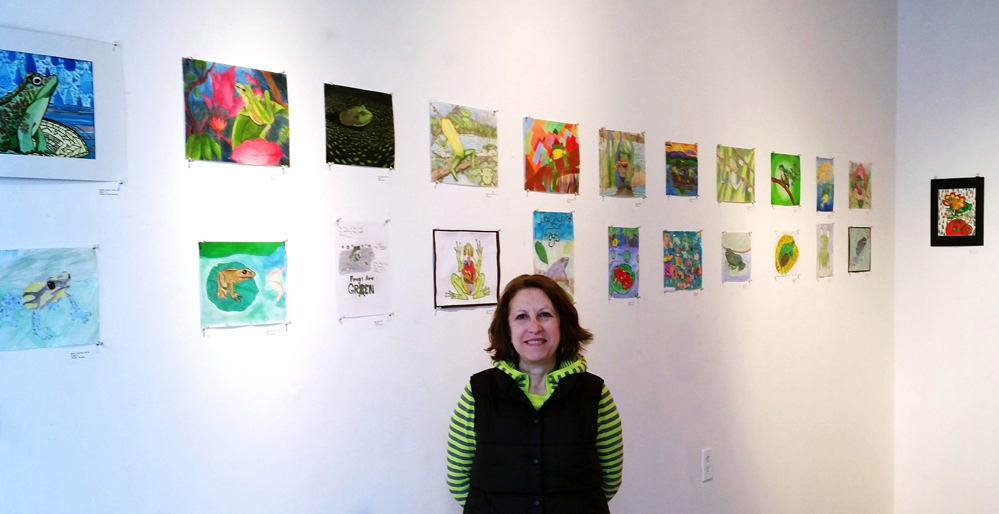 Susan Newman, founder of Frogs Are Green hosted original Jersey City student frog art exhibit at 58 Gallery.