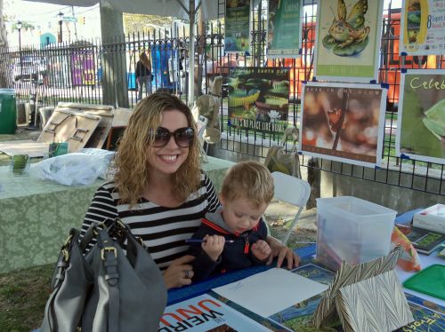 Christine Goodman and son busy drawing a frog at WPLIVE