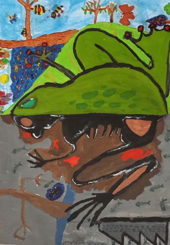 Honorable Mention, Mercen Turkmen, Turkey, Frogs Are Green Kids Art Contest ages 10-12