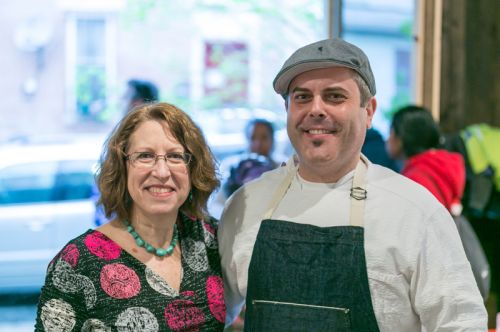 Susan Newman, founder of Frogs Are Green with Chef Camillo Sabella at the Green Dream - Save The Frogs Day event, The Distillery Gallery in Jersey City. Photo by Danny Chong.