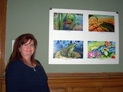 JCBOE Art Regional Manager, Ann Marley at Frogs Are Green City Hall Opening Reception