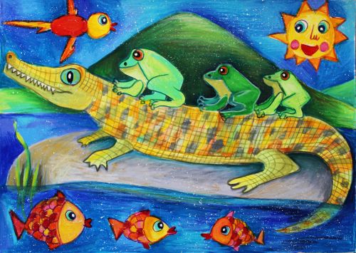 Viara Pencheva, 8 years old, Bulgaria, Crocodile and Frogs