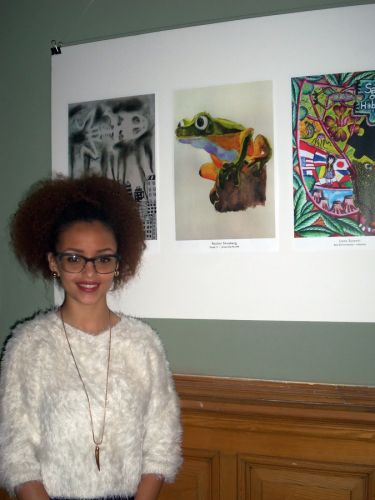 Jersey City Student Artist, Rachel Shneberg with her winning artwork in City Hall