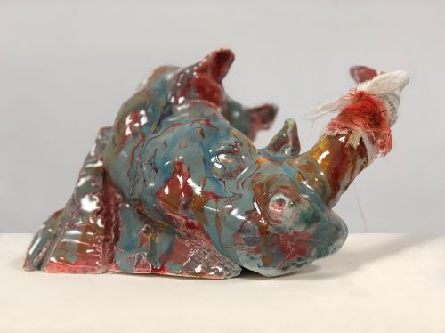 Zhao Ziqi, 9, China, porcelain sculpture-Sad rhinoceros