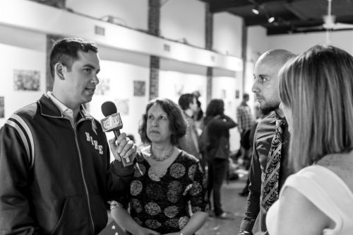 Mayor Steven Fulop discusses engaging children through art and self-expression at the Green Dream - Save The Frogs Day event, The Distillery Gallery in Jersey City. Photo by Danny Chong.