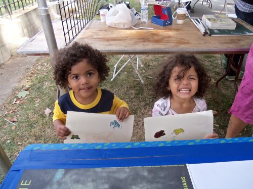Two Younsters drawing and adding frog stickers too at WPLIVE