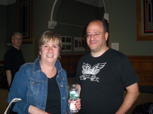 Laura Skolar, President of Pershing Field Garden Friends and Daniel Levin, Associate Publisher of Jersey City Independent at Frogs Are Green City Hall opening