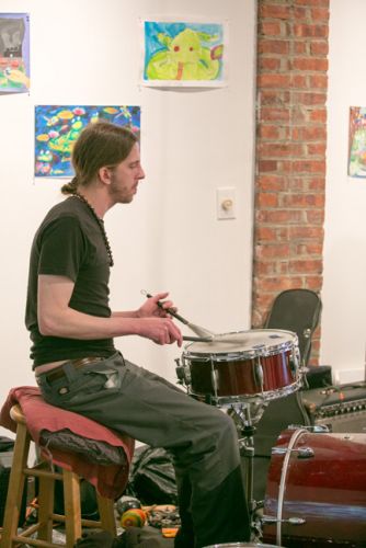 Andy Sapko on the drums for The Gully Hubbards at Green Dream's Save the Frogs Day event. Hosted by Frogs Are Green at The Distillery Gallery. Photo by Danny Chong.