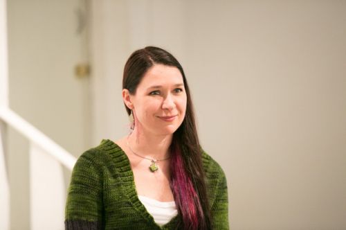 Michelle Luebke, environmentalist and instructor at CUNY, guest speaker at the Green Dream - Save The Frogs Day event, The Distillery Gallery in Jersey City. Photo by Danny Chong.