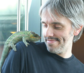 John Hamilton, children's book illustrator with chameleon