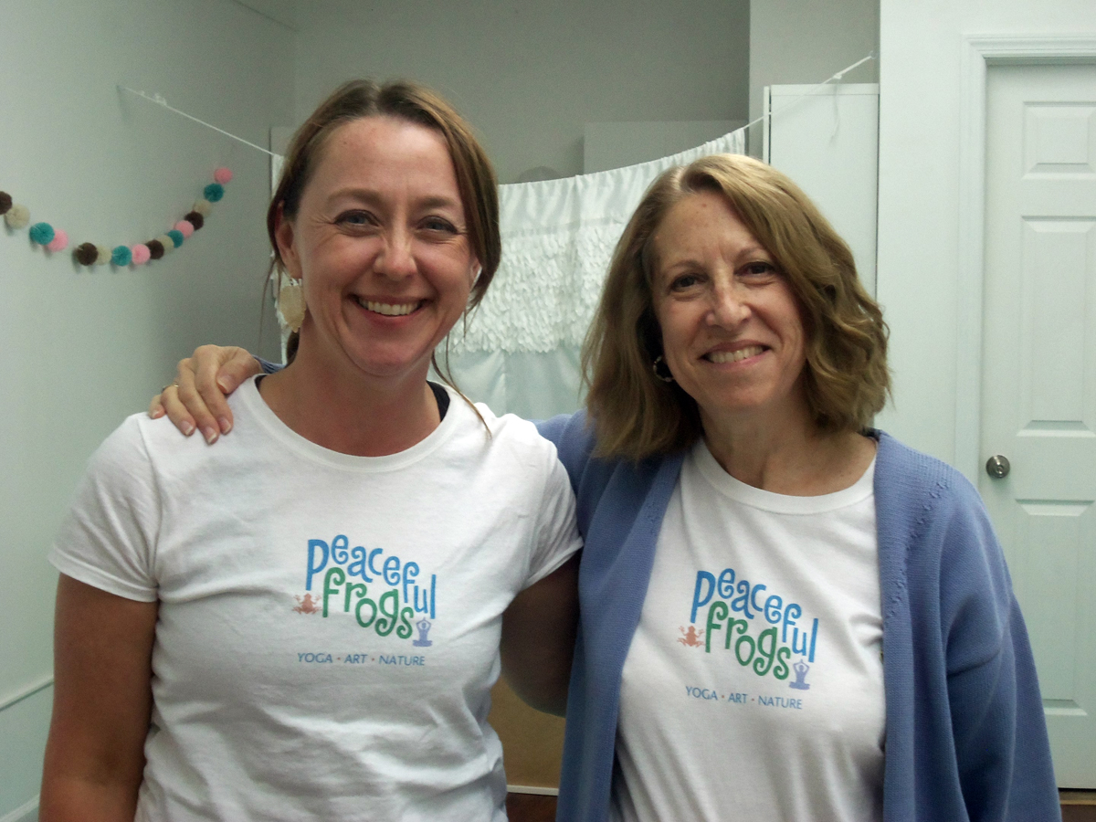 Jamie Wilson-Murray (yoga) and Susan Newman (environmental education & art) team for Peaceful Frogs.