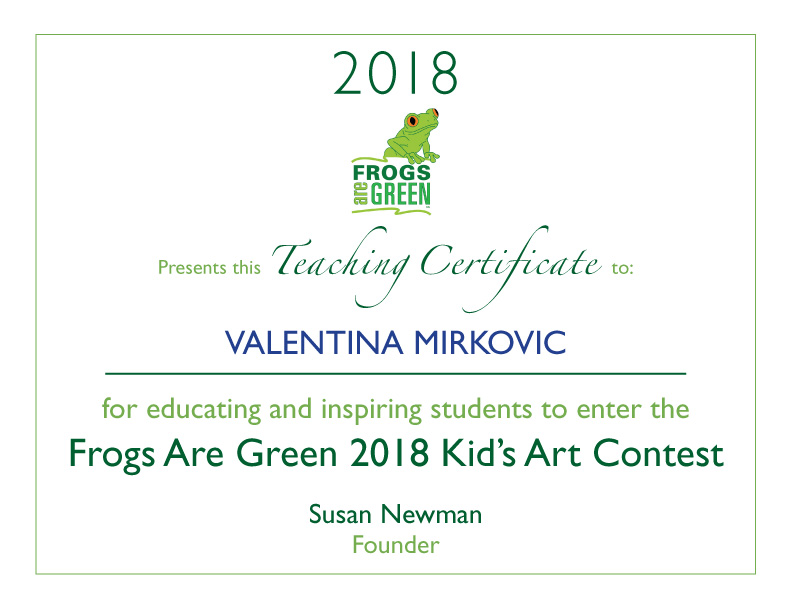2018 Frogs Are Green Participation Certificate